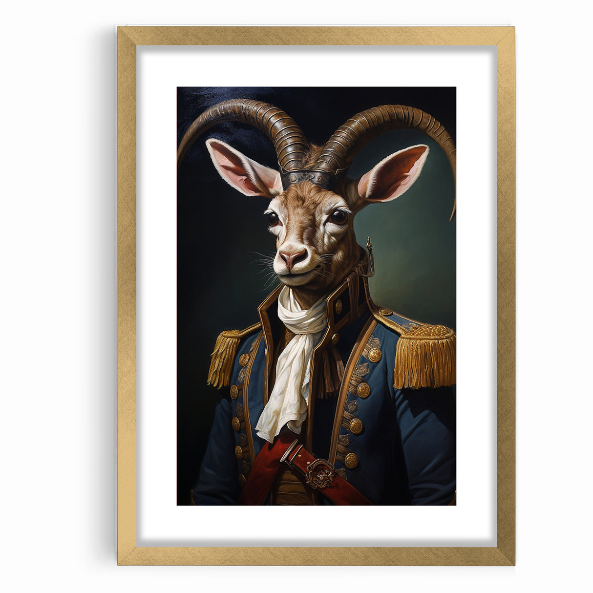 Regal Antelope in Military Attire - Unique Anthropomorphic Wall Art