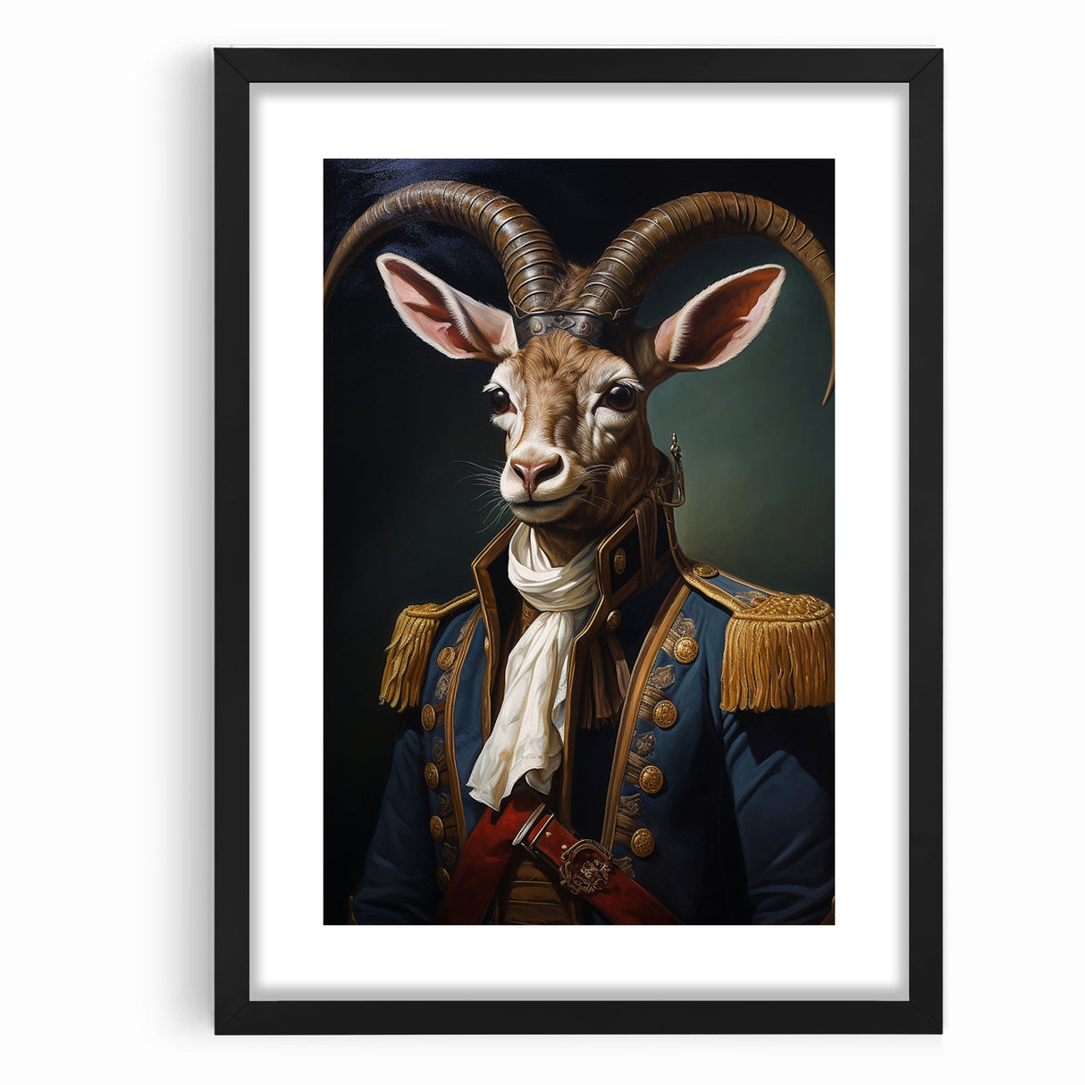 Regal Antelope in Military Attire - Unique Anthropomorphic Wall Art