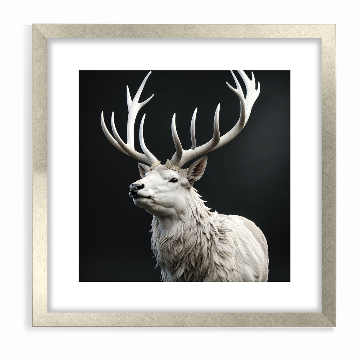 Majestic White Antelope with Regal Antlers - Elegant Wall Art Decor