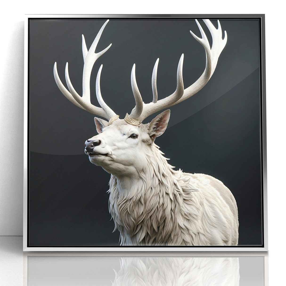 Majestic White Antelope with Regal Antlers - Elegant Wall Art Decor