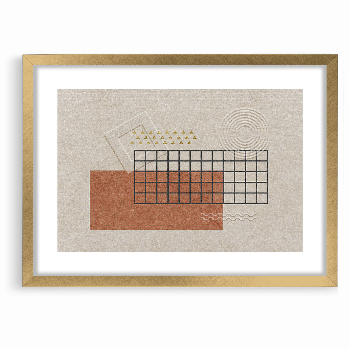 Modern Geometric Grid and Shapes Canvas Art
