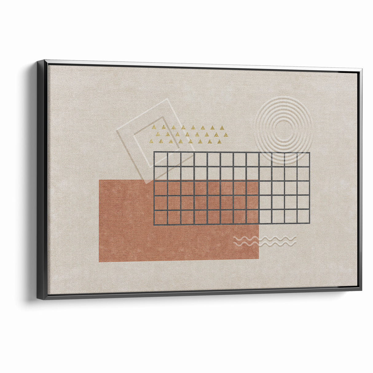 Modern Geometric Grid and Shapes Canvas Art