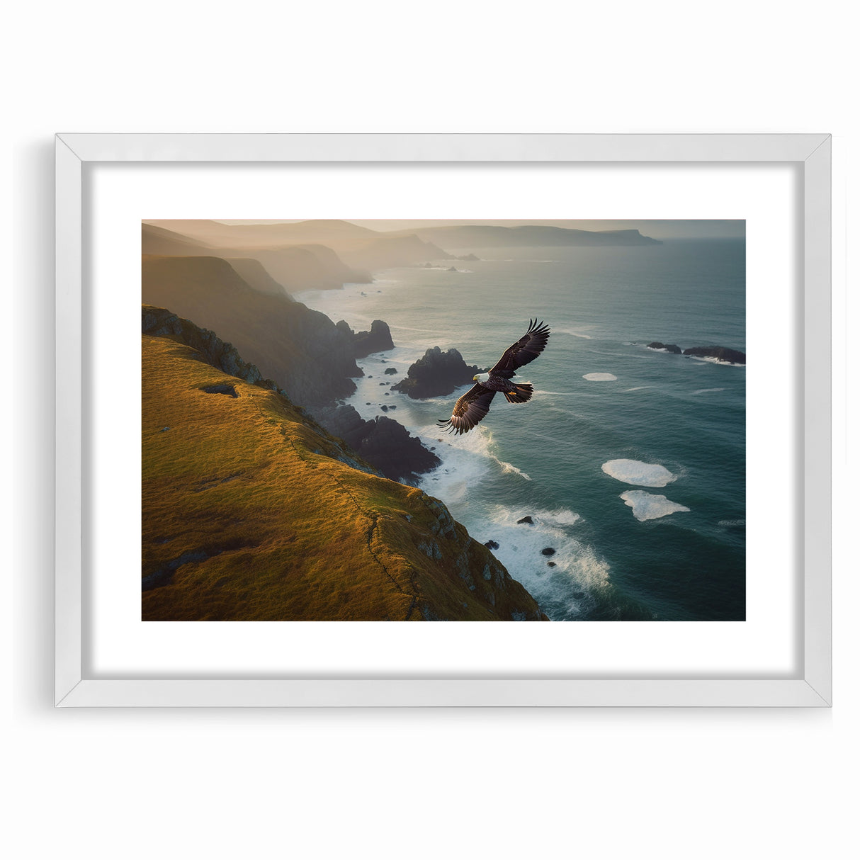 Majestic Birds of Prey Wall Art – Eagle Soaring Over Coastal Cliffs
