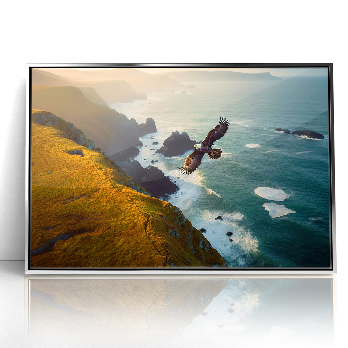 Majestic Birds of Prey Wall Art – Eagle Soaring Over Coastal Cliffs