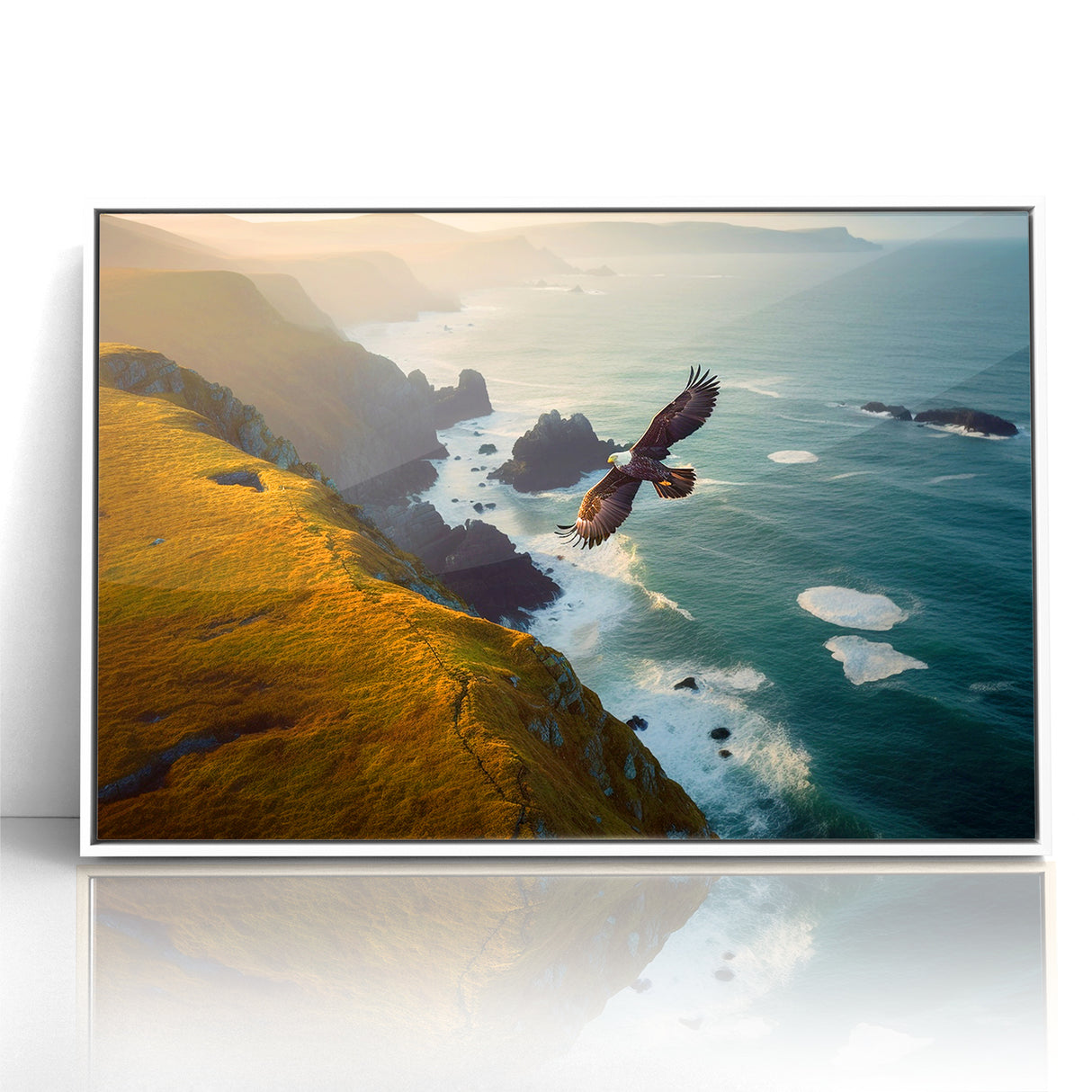 Majestic Birds of Prey Wall Art – Eagle Soaring Over Coastal Cliffs