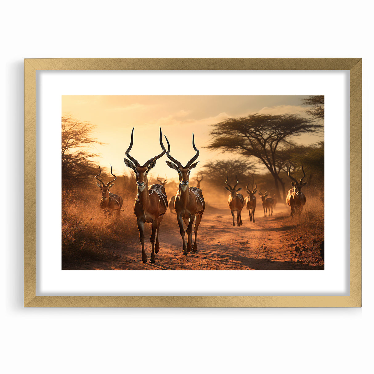 Graceful Antelope Herd at Sunset – Stunning Wildlife Canvas Art