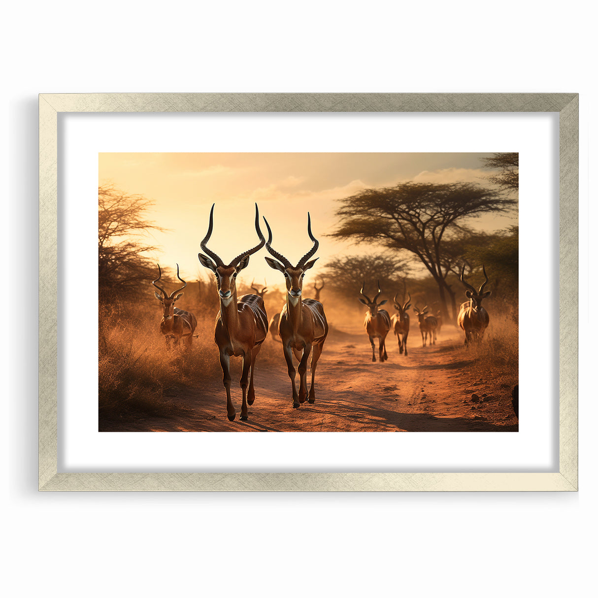 Graceful Antelope Herd at Sunset – Stunning Wildlife Canvas Art