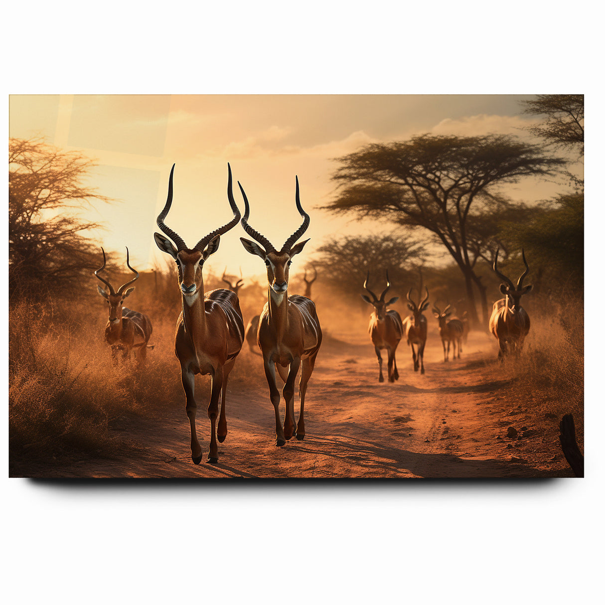 Graceful Antelope Herd at Sunset – Stunning Wildlife Canvas Art