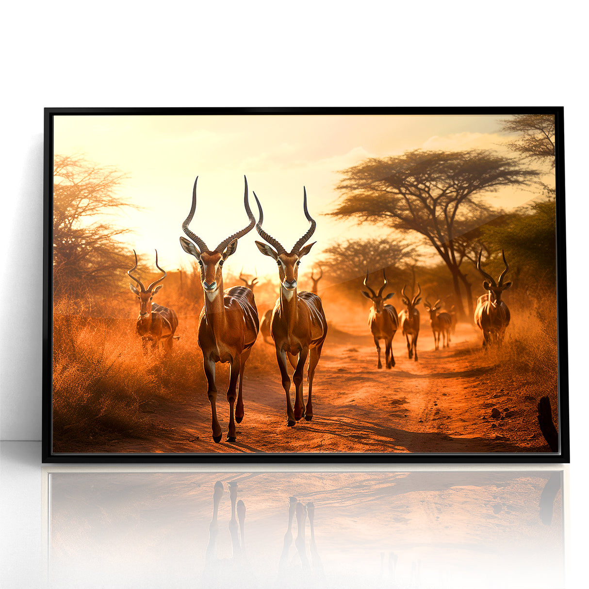 Graceful Antelope Herd at Sunset – Stunning Wildlife Canvas Art