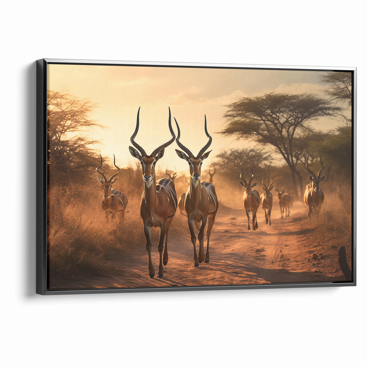 Graceful Antelope Herd at Sunset – Stunning Wildlife Canvas Art
