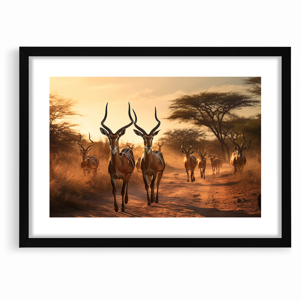 Graceful Antelope Herd at Sunset – Stunning Wildlife Canvas Art