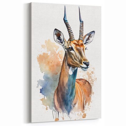 Watercolor Antelope Portrait – Vibrant Wildlife Canvas Art