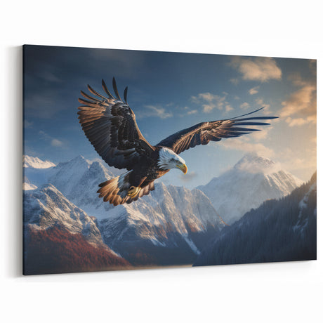 Majestic Birds of Prey Wall Art – Bald Eagle Soaring in Snowy Mountains