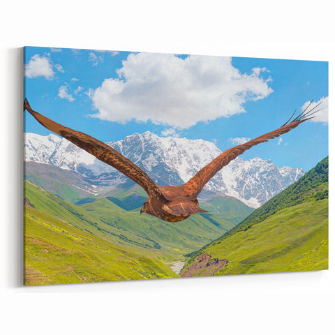 Expansive Hawk Over Mountains - Vibrant Birds of Prey Landscape Print