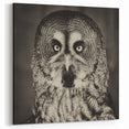 Striking Owl Wall Art - Vintage Monochrome Birds of Prey Canvas Print