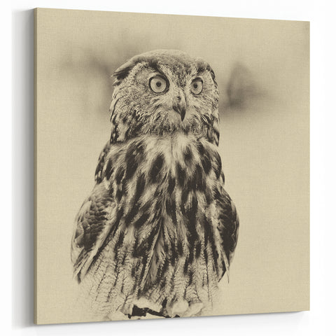 Vintage Owl Wall Art - Elegant Sepia-Toned Birds of Prey Canvas Print