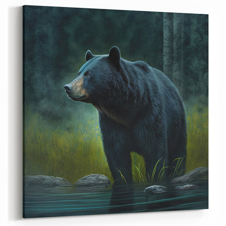Majestic Black Bear by the Water – Graceful Wildlife Wall Art Print