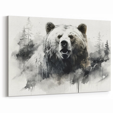 Powerful Grizzly Bear Art – Striking Monochrome Wildlife Wall Print