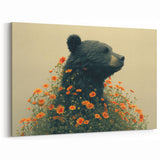 Serene Black Bear with Flowers – Elegant Wildlife Wall Art Print