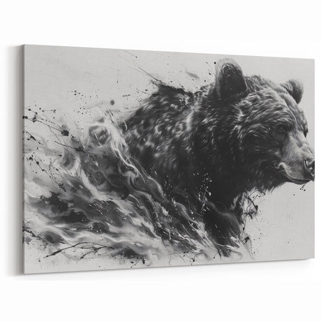 Dynamic Black Bear Art – Expressive Monochrome Wildlife Wall Print