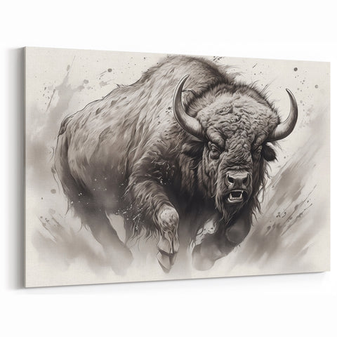 Powerful Buffalo Wall Art - Black and White Bison Canvas Decor