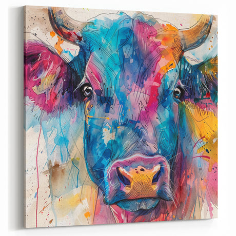 Colorful Cow Wall Art - Vibrant Cow Canvas for Modern Decor