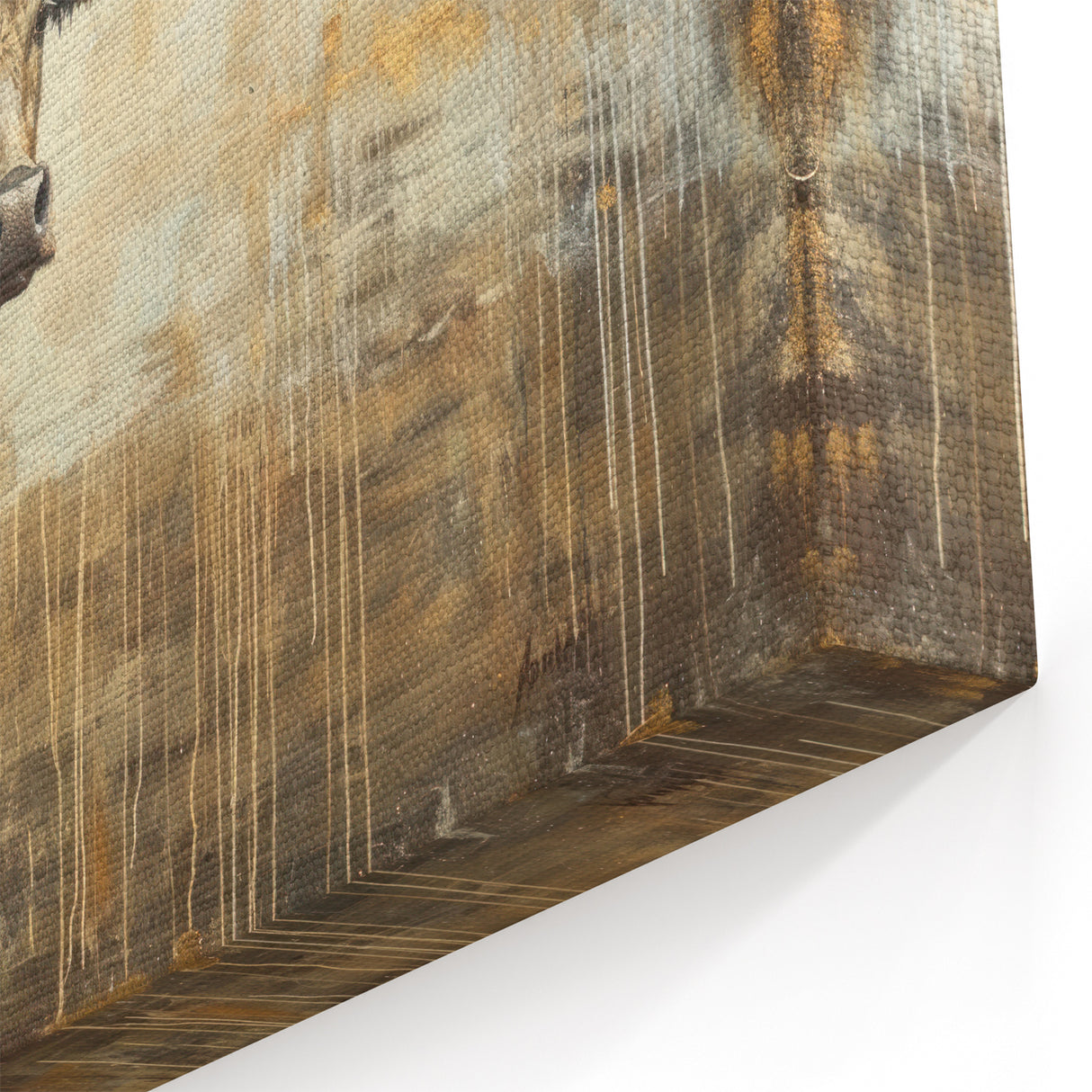 Rustic Bull Wall Art - Bison Canvas Print with Gold Accents for Decor