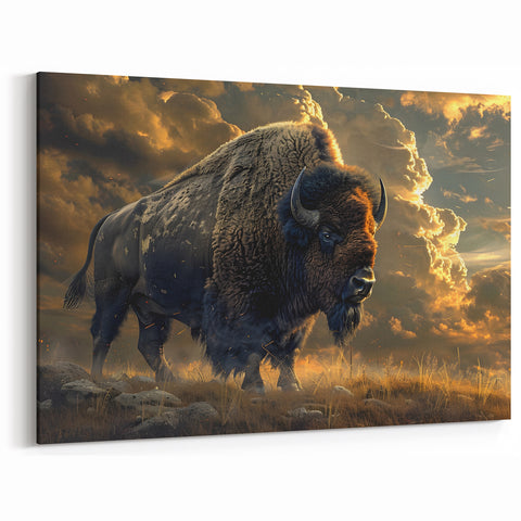 Majestic Bison Wall Art - Dramatic Buffalo Canvas for Rustic Decor
