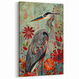 Vibrant Crane Wall Art - Colorful Crane in Floral Wonderland Canvas