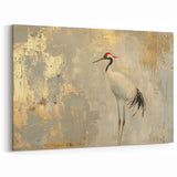 Elegant Crane Wall Art - Graceful Crane with Soft Gold Accents Canvas