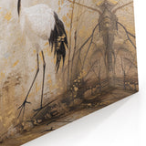 Elegant Crane Wall Art - Serene Crane with Gold Leaf Accents Canvas