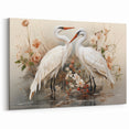 Elegant Crane Wall Art - Romantic Pair of Cranes with Floral Accents