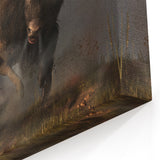 Charging Buffalo Art - Powerful Bison Canvas Print for Rustic Decor