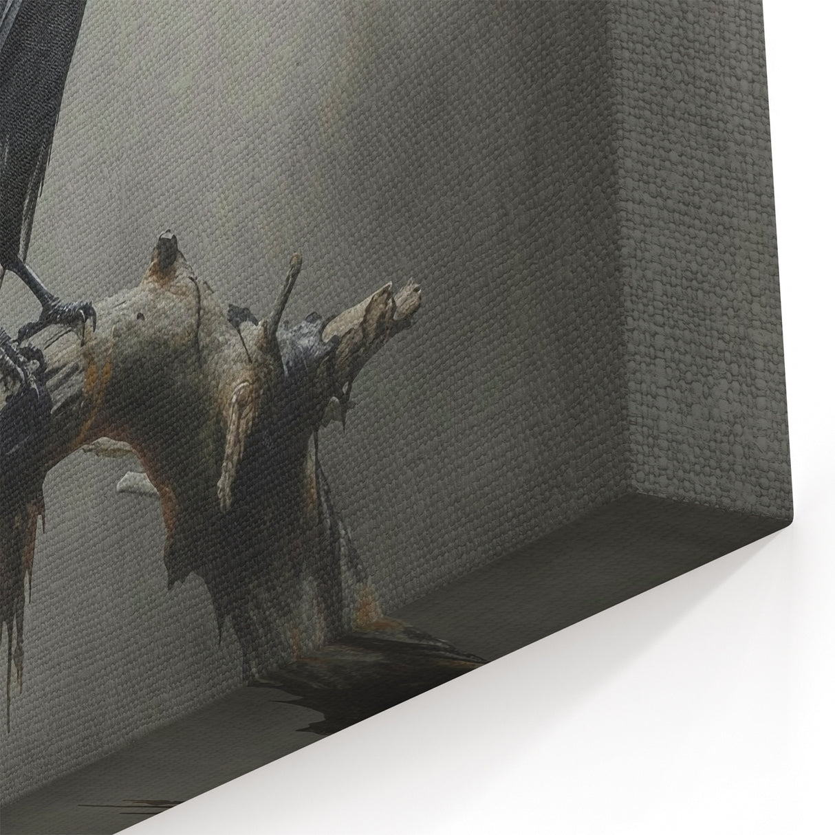 Misty Raven Art - Solitary Crow Perched in a Foggy Landscape