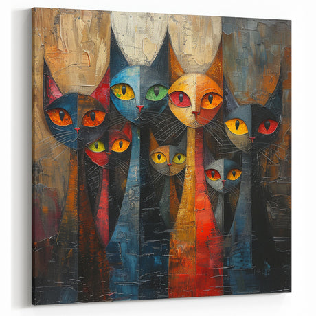Cat Wall Art - Cute Cat Canvas - Colorful Cat Decor - Cat Art Print