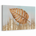 Golden Leaf on Teal and Gold Abstract Strokes and Lines Art