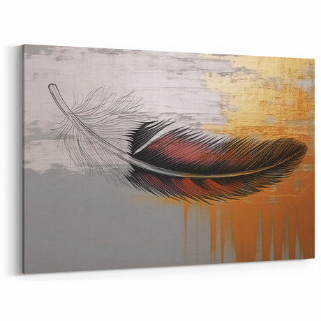 Abstract Feather Art with Gold and Orange | Modern Strokes Canvas
