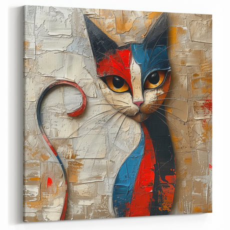 Colorful Abstract Cat Wall Art - Unique Cat Canvas for Modern Decor