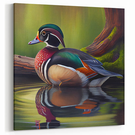 Vibrant Wood Duck Wall Art - Colorful Duck Canvas Print for Nature Decor