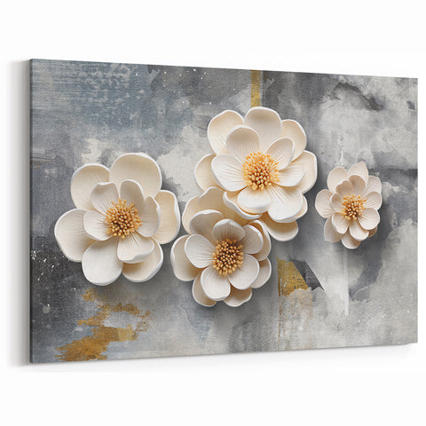 Elegant Floral 3D Art - Modern Abstract Brush Strokes Canvas