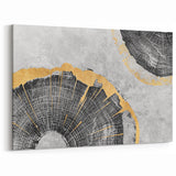 Golden Accents Tree Rings Abstract Art - Modern Brush Strokes Canvas