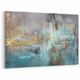 Golden and Teal Leaf Abstract Art - Modern Brush Strokes Canvas