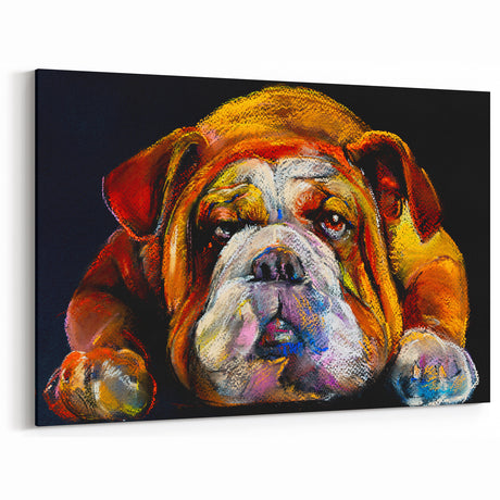 Colorful Bulldog Abstract Art - Contemporary Floral Canvas Design