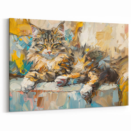 Vibrant Resting Cat Wall Art - Colorful Cat Canvas for Modern Decor