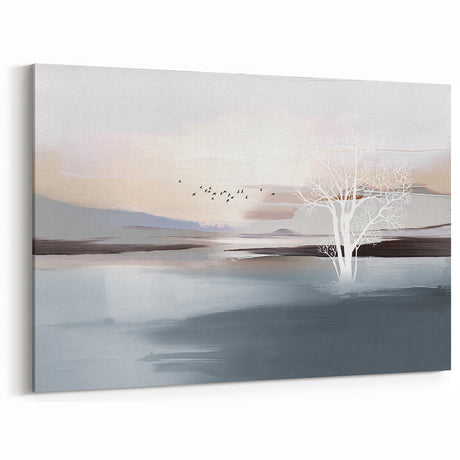 Winter Serenity Abstract Strokes and Lines Art with White Tree