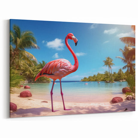 Tropical Flamingo Wall Art - Vibrant Flamingo Canvas Print for Island Decor