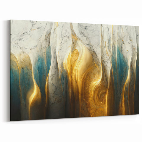 Refined Blue and Gold Abstract Line Art - Modern Wall Art Decor