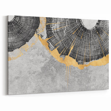 Elegant Geometric Line Art with Gold and Black Accents - Abstract Canvas