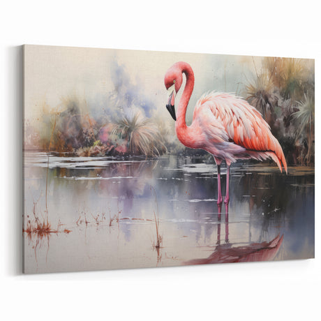 Serene Flamingo Wall Art - Watercolor Flamingo Canvas Print for Tranquil Decor