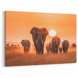 Elephant Herd at Sunset - Majestic Safari Canvas Print